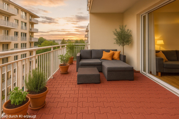 Balcony paving 23 mm brick red made of rubber, double-T design